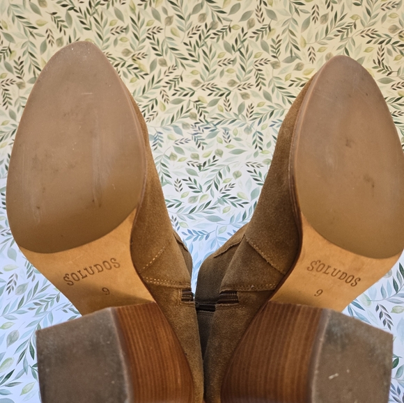 Soludos Emma Chesnut Suede Ankle Booties Tan Leather Block Heel Boots 9 - Picture 11 of 12